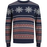 Jack & Jones - JJXMAS SNOWBALL - Gebreide Trui - Wit/Rood/Blauw - Katoenmix