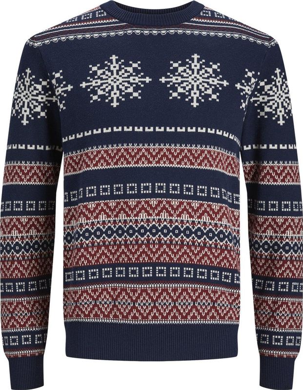 Jack & Jones - JJXMAS SNOWBALL - Gebreide Trui - Wit/Rood/Blauw - Katoenmix