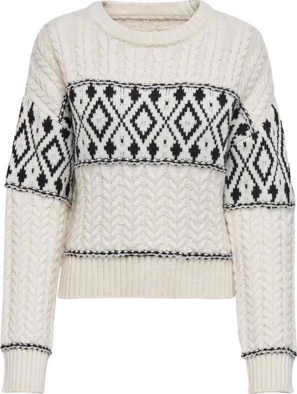 Only - Onlmarent LS Pullover - Ecru Dessin - 55% Gerecycled Polyester