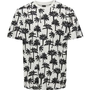 Only Sons T-shirt Onskylen Reg Linen Palm Aop Ss Tee 22028758 Cloud Dancer Mannen