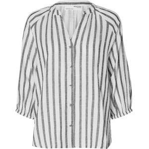 SELECTED FEMME Chemisier pour femme, Blanc neige/rayures : rayures noires, 42