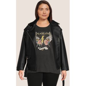 NOISY MAY - NMPAULINA - Imitatieleren Jas - Zwart - Met Ceintuur