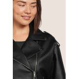 NOISY MAY - NMPAULINA - Imitatieleren Jas - Zwart - Met Ceintuur