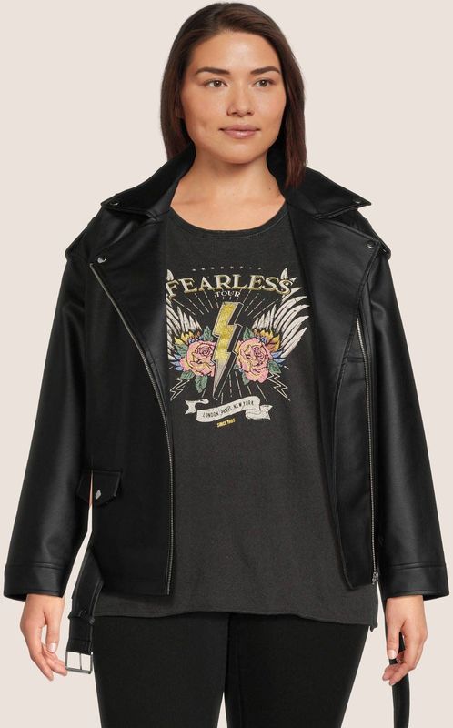 NOISY MAY - NMPAULINA - Imitatieleren Jas - Zwart - Met Ceintuur