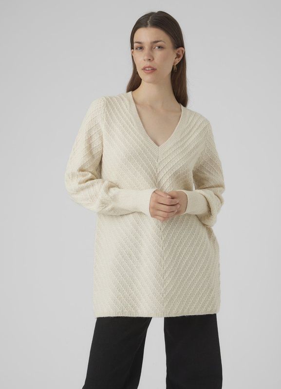 Vmanjastinna - Gebreide Pullover - V-Hals - Lange Mouwen - Ballonmouwen