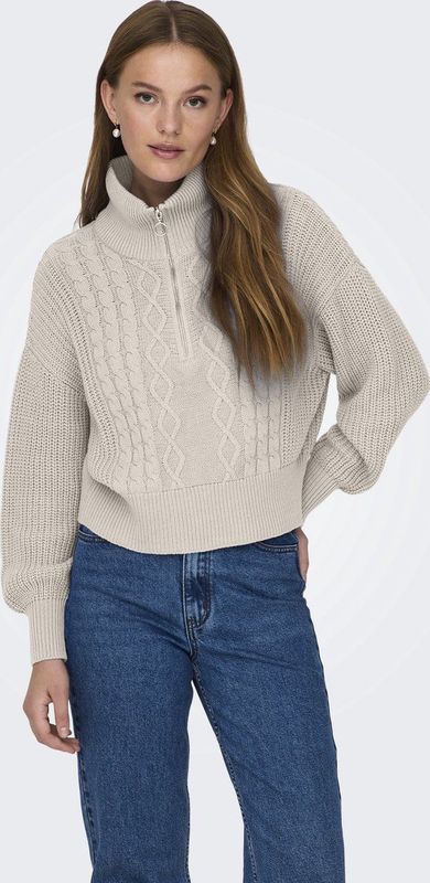 Only Trui Onldoritta Ls Cable Zip High Neck K 15306911 Pumice Stone Dames