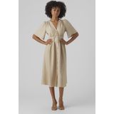 Jurk - Knielengte - V-hals - Puffmouwen - 100% Gerecycled Polyester