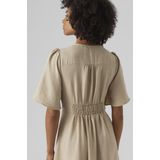 Jurk - Knielengte - V-hals - Puffmouwen - 100% Gerecycled Polyester