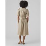 Jurk - Knielengte - V-hals - Puffmouwen - 100% Gerecycled Polyester