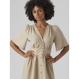 Jurk - Knielengte - V-hals - Puffmouwen - 100% Gerecycled Polyester