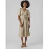 Jurk - Knielengte - V-hals - Puffmouwen - 100% Gerecycled Polyester