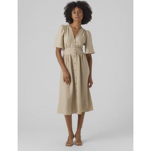 Jurk - Knielengte - V-hals - Puffmouwen - 100% Gerecycled Polyester