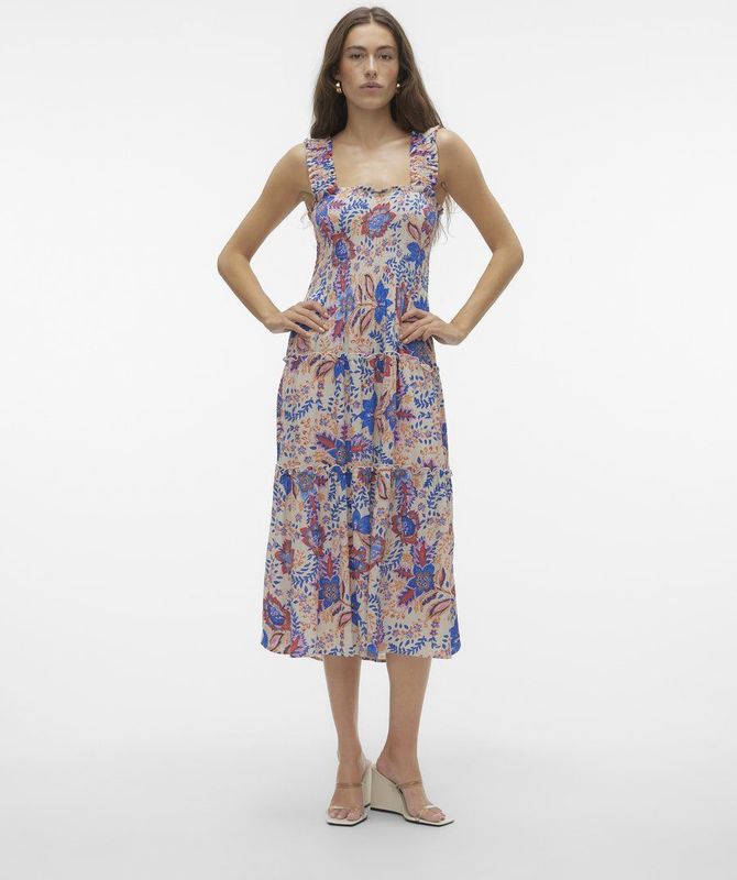 Vero Moda - Menny Sl Smock Calf Lange Jurk - Mouwloos - Regular Fit