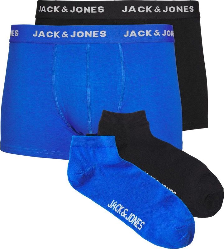 JACK & JONES Jacdavid Weekendset - Boxershorts en Enkelsokken - Kobalt Blauw en Zwart - Set van 4
