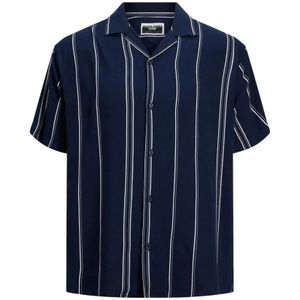 JACK & JONES - Jcojeff AOP Resort Shirt - T-shirt - Navy Blazer/Stripes - Korte Mouwen