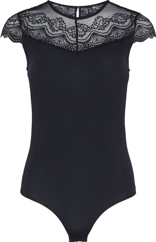 Pieces - Kanten Body - Zwart - 92% Polyamide, 8% Elastaan