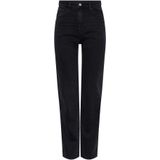 Jeans - Zwart - 99% Katoen, 1% Elastaan - Hoog Taillehoogte, Rechte Pijpbelijning