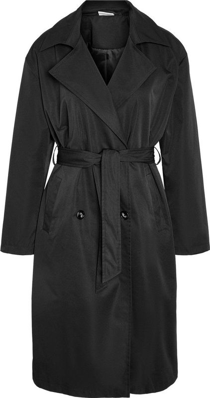 Trenchcoat - Polyester - Uitlopende Kraag - Knoopsluiting - Riem in Taille
