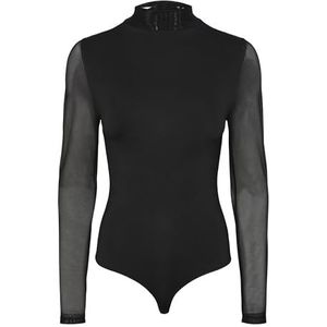 PIECES Pcfib Ls Mesh Bodystocking, zwart, M
