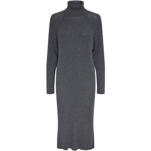 Y.a.s - Grijze Gebreide Midi Rolkraag Jurk - Katoen