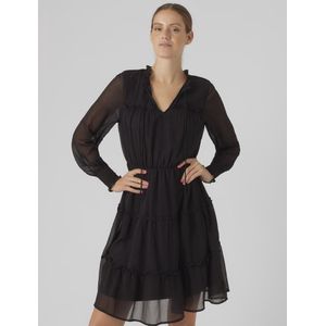 Jurk - Zwart - V-Hals - Lange Mouwen - Volumineuze Mouwen