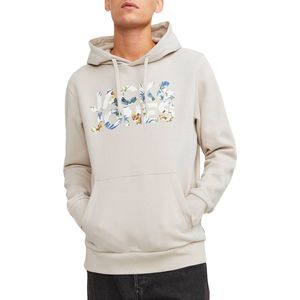 JACK & JONES Jeff corp logo sweat hood regular fit, heren hoodie katoenmengsel met capuchon, beige Flower