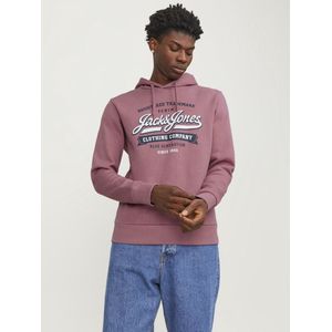 JACK & JONES Logo sweat hood regular fit - heren hoodie katoenmengsel met capuchon - roze