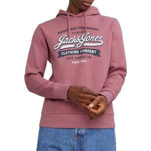 JACK & JONES Logo sweat hood regular fit - heren hoodie katoenmengsel met capuchon - roze