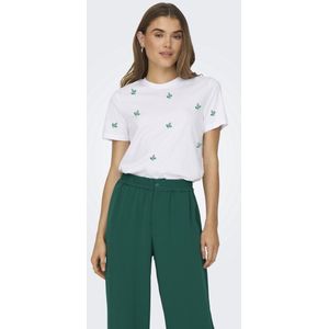 Only - Onlketty Life O-neck Top - T-shirt - Bright White/cactus - Dames