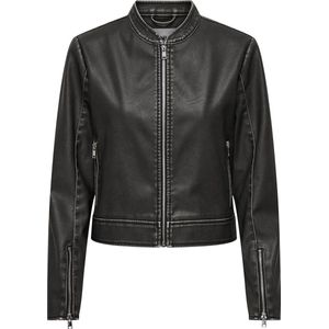 Only Kunstlederen jas - Onlmindy Faux Leather Washed Jacket - XS tot S - voor Vrouwen - zwart