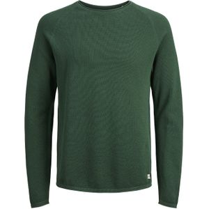 JACK & JONES Hill knit crew neck slim fit, heren pullover katoen met O-hals, donkergroen