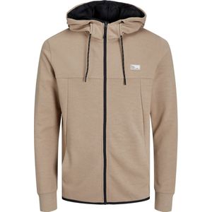 JACK & JONES Air sweat zip hood regular fit, heren sweatvest katoenmengsel met capuchon, beige melange