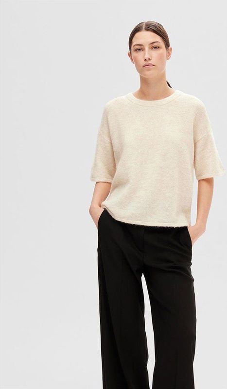 SELECTED FEMME Gebreid T-Shirt met Ronde Hals - Korte Mouwen - Berk
