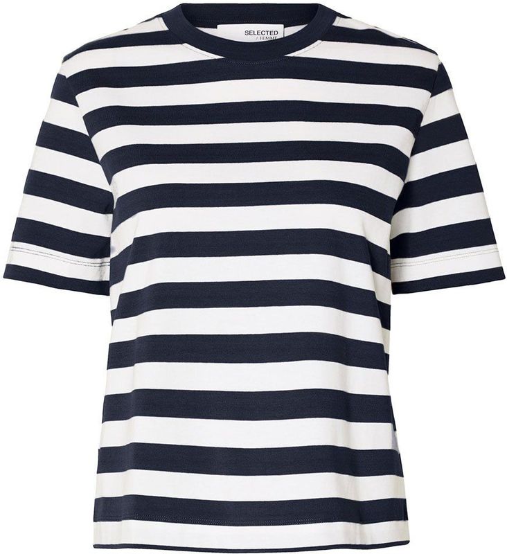 Selected - Essential Striped Boxy T-shirt - Katoen - Korte Mouwen