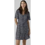 VERO MODA - Jurk - Blauw - Viscose - Knoopsluiting en Stippen