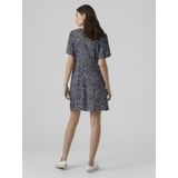 VERO MODA - Jurk - Blauw - Viscose - Knoopsluiting en Stippen