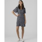 VERO MODA - Jurk - Blauw - Viscose - Knoopsluiting en Stippen