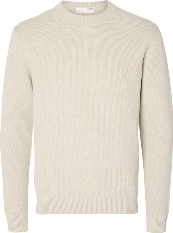 Selected Homme Heren trui SLHDANE regular fit Beige Ronde Hals Volwassenen