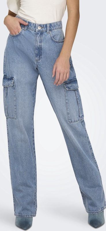Only Jeans Onlriley Hw Str Cargo Dnm Pim875 No 15317190 Light Blue Denim Dames