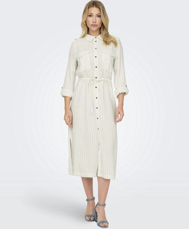 Onlcaro - Lange Jurk - Groen - Katoen - Overhemdkraag - Lange Mouwen