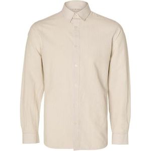 SELETED HOMME Heren Slhslimnew-Linen Shirt Ls Noos Shirt met lange mouwen, Pure cashmer/stripes: strepen, XL