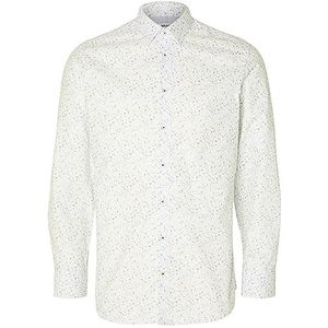 SELETED HOMME Heren Slhslimdetail Shirt Ls Classic Noos overhemd, Helder Wit/Aop: bloem, L