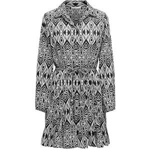 Jurk - Zwart - Katoen - Overhemdkraag - Lange Mouwen - Knoopsluiting