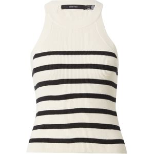 VERO MODA Gestreepte Gebreide Haltertop VMSABA Creme/Zwart