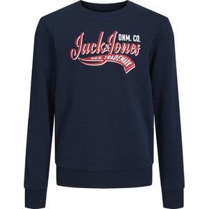JACK & JONES Logo sweat crew neck regular fit, heren sweatshirt katoenmengsel met O-hals, blauw