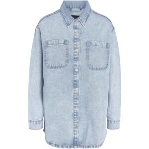 Blouse - Effen - Denim - Lange Mouwen - Losse Pasvorm