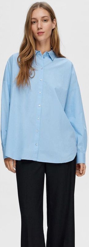 Selected Femme - Blauw Oversized Blouse van Katoen