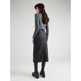 Object - Naya Coated Midi Rok - Zwart - Kunstleer - Midden Taille