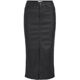 Object - Naya Coated Midi Rok - Zwart - Kunstleer - Midden Taille