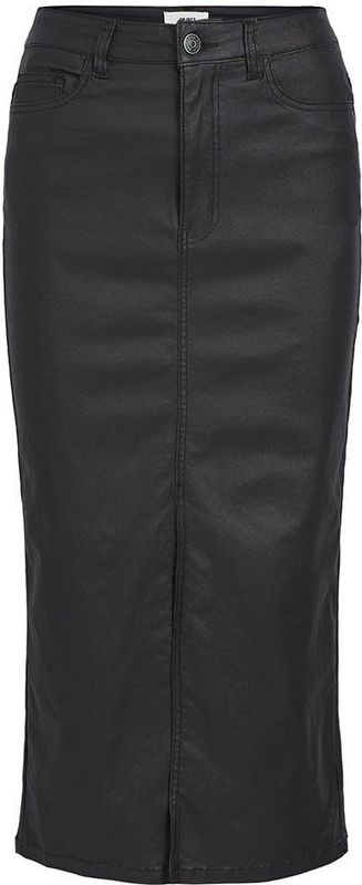 Object - Naya Coated Midi Rok - Zwart - Kunstleer - Midden Taille